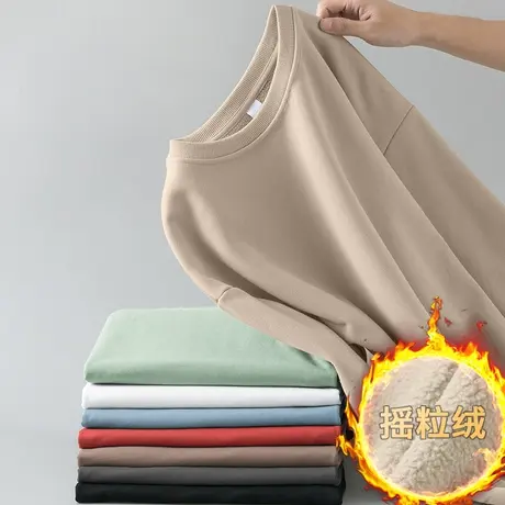 2023新款摇粒绒卫衣男潮流宽松秋冬保暖加绒加厚圆领无帽长袖t恤商品大图