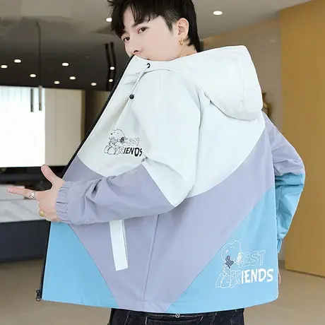 外套男春季2023新款潮拼色春秋款青少年学生休闲夹克男装春装衣服商品大图