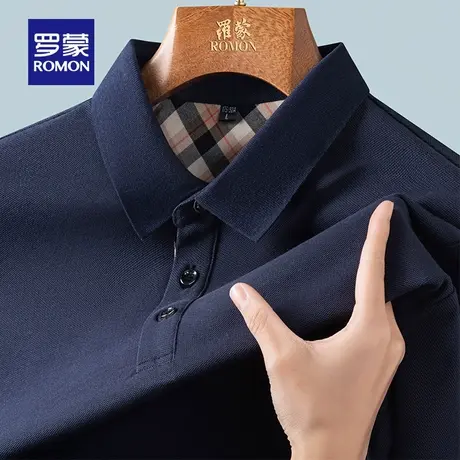 【纯棉】罗蒙男士翻领长袖POLO衫2025秋季新款商务休闲打底T恤衫商品大图
