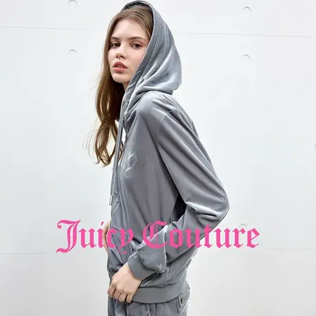 Juicy Couture橘滋外套女2025年秋季新款烫钻天鹅绒丝绒连帽上衣图片
