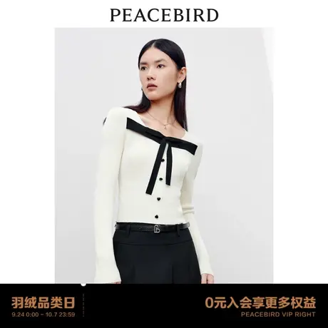 【商场同款】太平鸟女装2023秋季新款优雅蝴蝶结线套衫A1EED3501商品大图