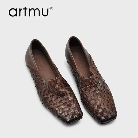 Artmu阿木复古水洗牛皮一脚蹬便士女鞋乐福鞋平底真皮编织单鞋新商品大图