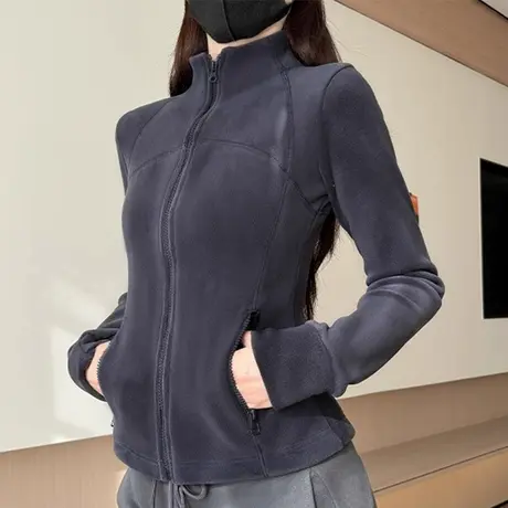KV真维斯黑色修身外套女2025新款立领双面绒加绒保暖时尚拉链上衣商品大图