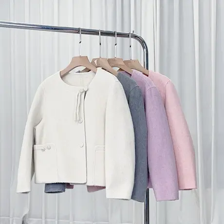 享永子【国风当道】90%羊毛+10%桑蚕丝 双面呢大衣气质冬季外套女图片