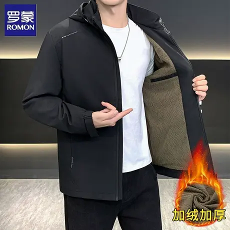 罗蒙加绒加厚夹克男士秋冬季商务休闲保暖柔顺抗皱免烫外套上衣图片