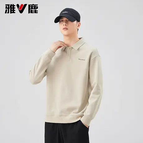 雅鹿2026春秋季新款轻熟风长袖翻领卫衣男时尚宽松潮牌打底polo衫图片