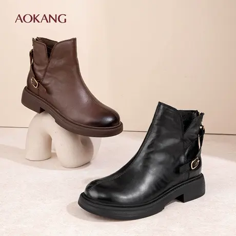 奥康 女鞋2025年秋冬新款时尚百搭切尔西靴真皮休闲短靴N图片