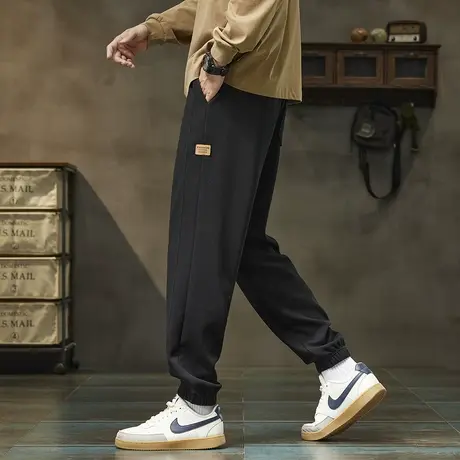 唐狮秋季新款男休闲裤华夫格束腿潮流时尚设计黑色运动长裤TMTA商品大图