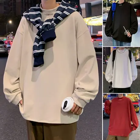 德绒打底针织衫男秋冬季新款半高领纯色内搭潮牌长袖衣服字母印花商品大图