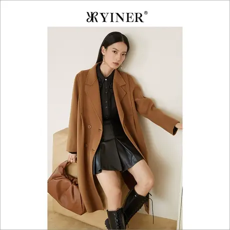 YINER音儿商场同款女装2021冬季新款中长款纯羊毛双面呢外套商品大图