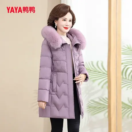 鸭鸭羽绒服女2023年新款中老年外套女妈妈装中长款狐狸毛领外套C图片