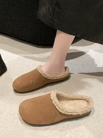 复古勃肯鞋女2023年新款韩版冬季毛毛拖鞋女外穿休闲平底穆勒鞋子图片