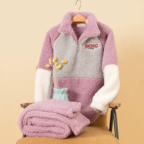 顶瓜瓜女士羊羔绒睡衣半高领加厚家居服DJJWD-ANW27064商品大图