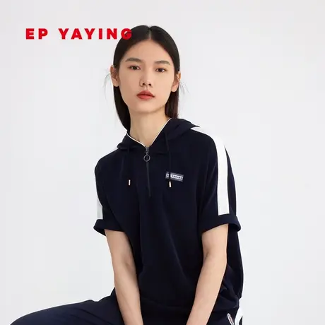 EP YAYING雅莹女装 时尚运动撞色短袖连帽T恤 商场同款5406A图片