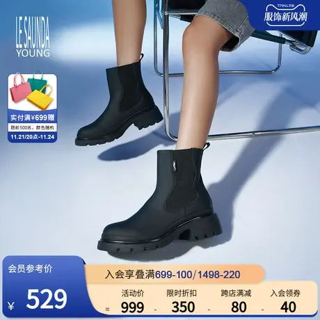莱尔斯丹春季新款Y系列时尚型格复古粗跟短靴子女鞋3T62202图片
