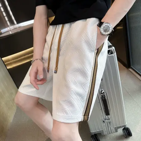 夏季男士短裤五分裤裤子沙滩裤宽松休闲潮流纹理运动中裤条纹卫裤商品大图