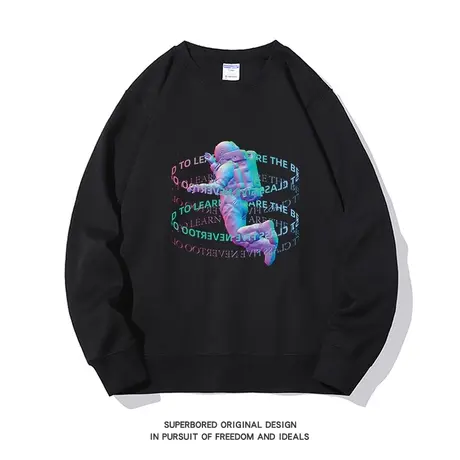 美式复古赛博朋克宇航员潮流印花卫衣男秋冬新款圆领宽松休闲上衣商品大图