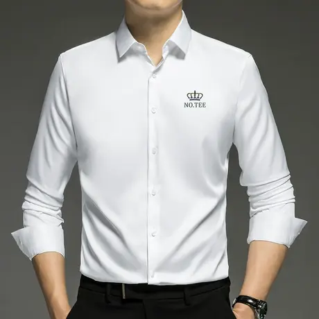 男士衬衫长袖商务免烫抗皱白色衬衣男装轻熟风高级感皇冠印花寸衫商品大图