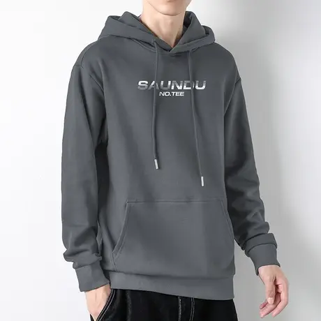 连帽卫衣男秋冬加绒加厚潮牌字母印花长袖带帽衫宽松潮流灰色外套商品大图