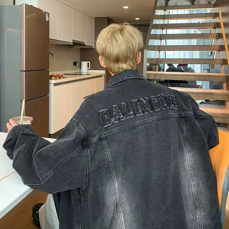 日系cityboy复古水洗牛仔外套男春秋季潮牌翻领宽松工装夹克上衣图片