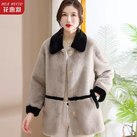 妈妈冬装水貂绒外套皮毛一体中老年秋冬女阔太太气质皮草大衣上衣图片