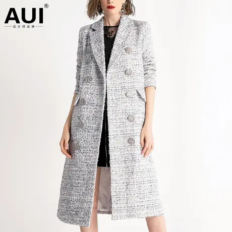 aui欧洲站欧美风粗花呢毛呢外套女中长款2022秋冬装新款呢子大衣图片