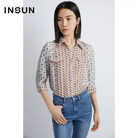 INSUN恩裳秋季波点印花拼接衬衫图片