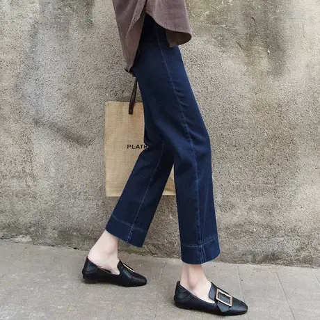 深蓝色加绒牛仔裤女直筒宽松秋冬2023年新款高腰显瘦九分阔腿裤子商品大图