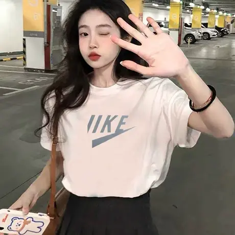 欧洲站男女短袖t恤女纯棉圆领印花2023年新款百搭宽松上衣女ins潮图片