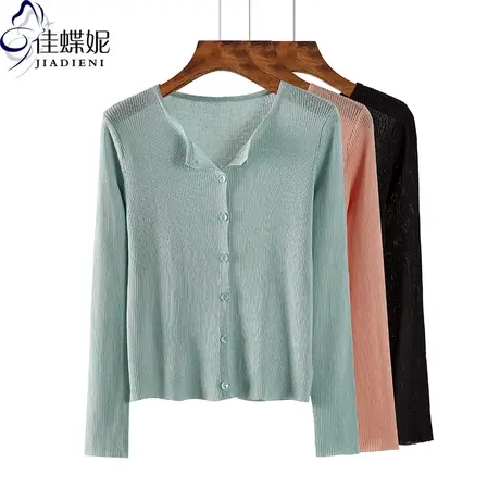 春夏季薄款开衫圆领宽松休闲针织衫简约透气长袖上衣女外搭防晒衫图片