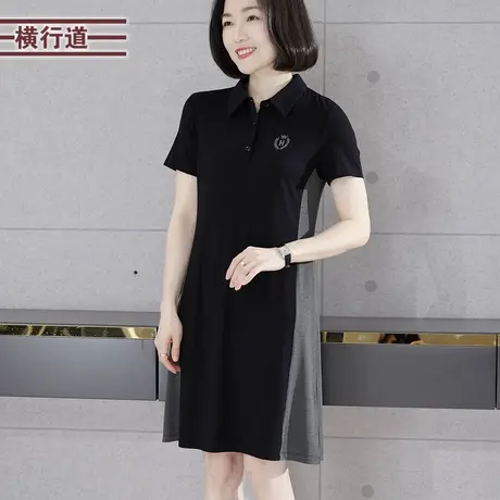 简约休闲显瘦翻领纽扣绣花撞色短袖连衣裙女下装大码2024夏季新款图片