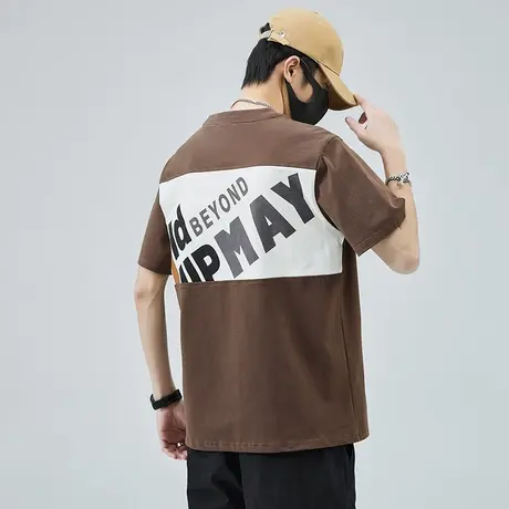 夏季男士撞色短袖T恤男款纯棉字母印花圆领体恤衫夏天潮牌上衣服商品大图