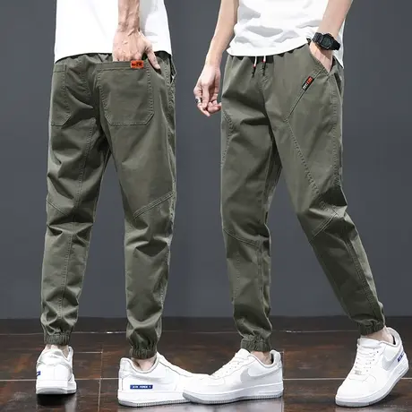 春夏季工装裤男士潮牌ins港风薄款纯棉休闲裤子宽松束脚9分裤九分图片