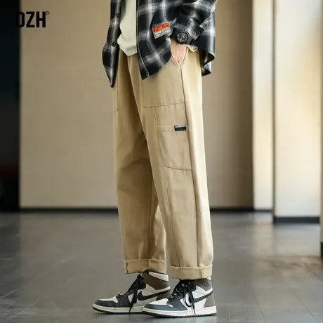 男士卡其色纯棉工装裤男直筒宽松2024新款美式伐木裤休闲裤子男款商品大图