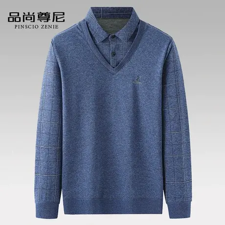 男士针织衫背心款假两件长袖t恤春秋薄款中老年爸爸装2022年新款图片