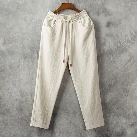潮流复古大码透气裤子棉麻薄款休闲长裤男秋中国风休闲百搭直筒裤图片