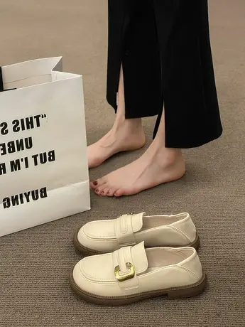 英伦风小皮鞋女春秋法式玛丽珍单鞋2023年新款一脚蹬jk黑色乐福鞋商品大图