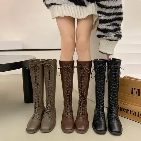 长筒靴女高筒显瘦马丁靴2023年新款秋冬不过膝长靴高级感粗跟靴子商品大图
