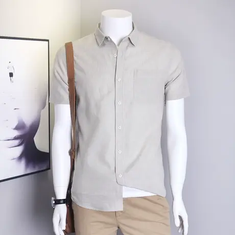 格慕施男装棉麻短袖衬衫潮夏季休闲亚麻衬衣大码宽松男士薄款寸衫图片