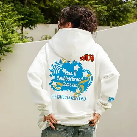 Nuthink国潮套头保暖字母连帽卫衣男宽松大码加绒加厚外套春季潮商品大图