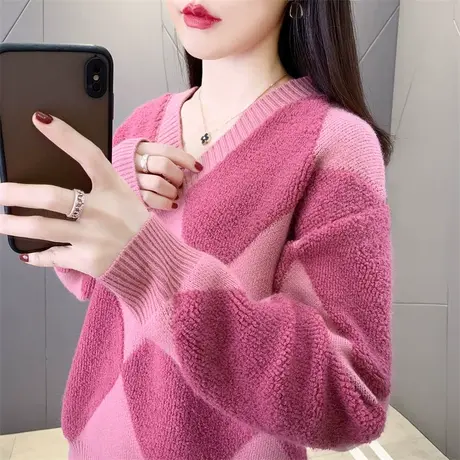 冬季v领洋气宽松加厚毛衣女秋冬2023新款爆款针织打底衫女保暖女图片