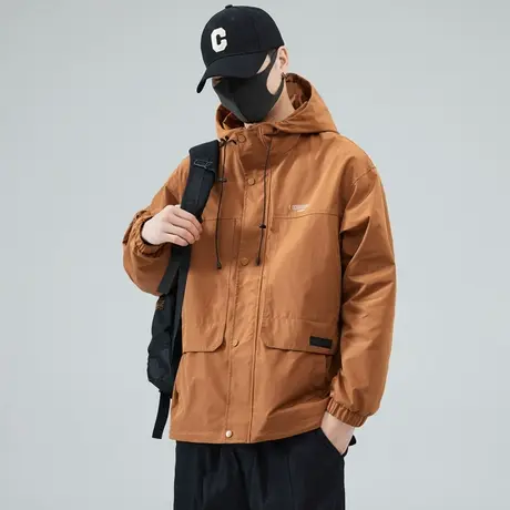 大码连帽男士外套宽松防风秋冬外套户外夹克百搭潮牌外套休闲男装图片