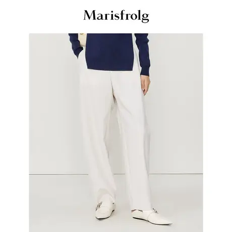 【美利奴羊毛】玛丝菲尔春季新款米白色蛋型阔腿休闲裤图片