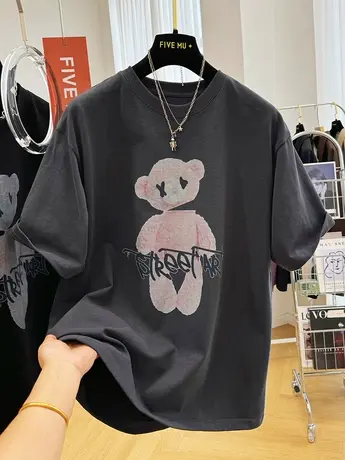 2024新款欧货卡通印花纯棉圆领短袖t恤女春夏宽松大版半袖上衣ins商品大图