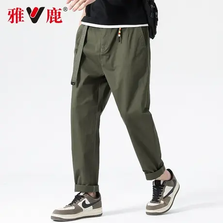 【纯棉】雅鹿男士日系休闲裤2024春季新款潮牌卡其色工装男长裤子商品大图