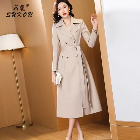 粉红色风衣外套女小个子2024年春秋装新款英伦风高级质感风衣百搭图片