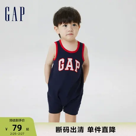 【断码优惠】Gap新生婴儿LOGO纯棉背心连体衣无袖包屁衣670065商品大图