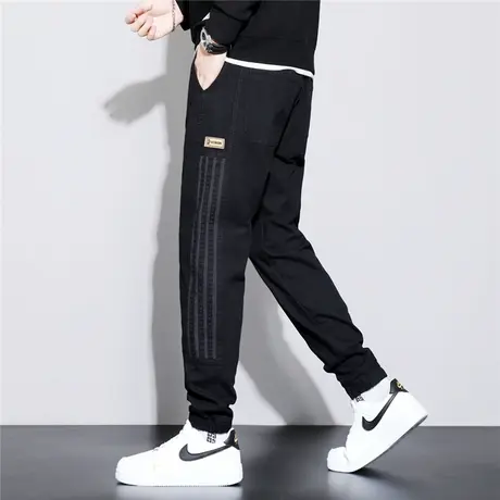 加绒加厚牛仔裤男士宽松哈伦裤秋冬大码胖哥加肥加厚松紧腰束脚裤商品大图