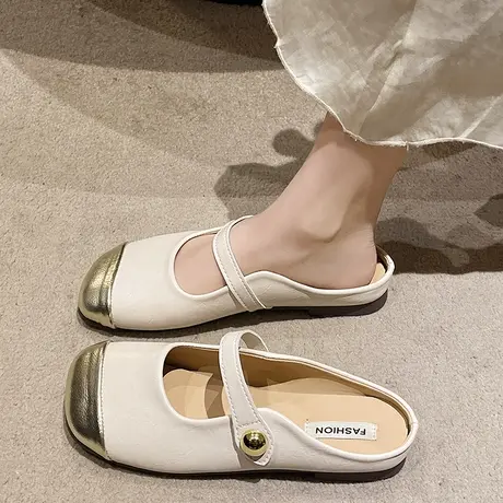 包头半拖鞋女外穿2024新款春季懒人一脚蹬孕妇无后跟单鞋平底凉拖图片