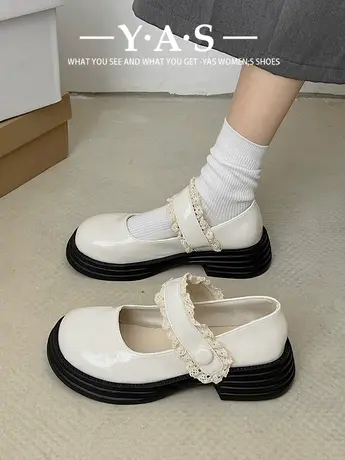 时尚韩版松糕厚底小皮鞋女英伦风2024年春秋季新款魔术贴乐福单鞋图片